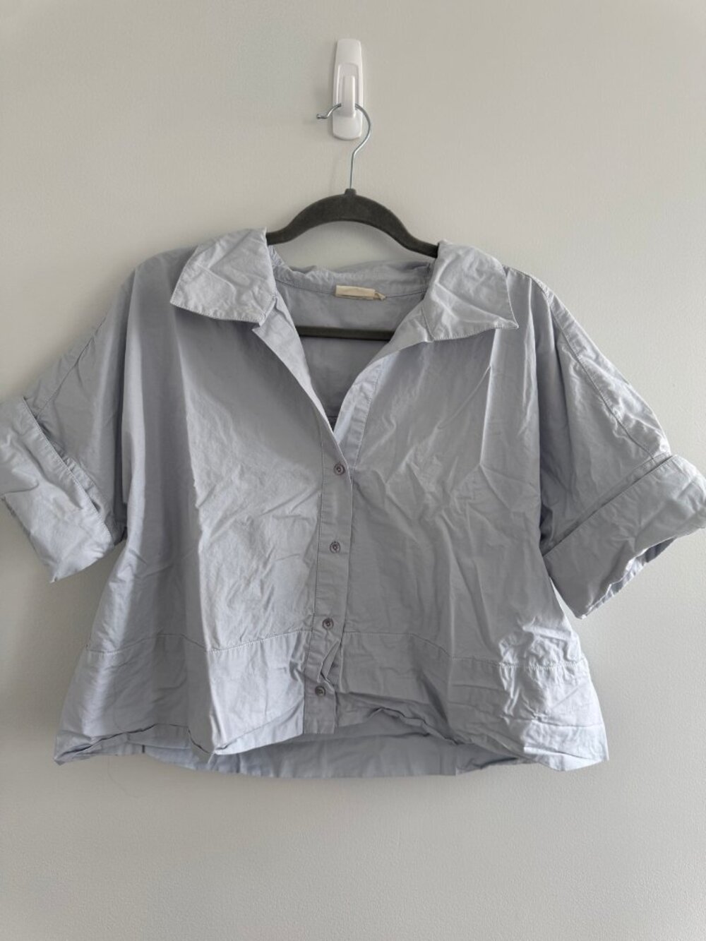 Julia Amory Short-Sleeve Button-Up Shirt Blue Gray L